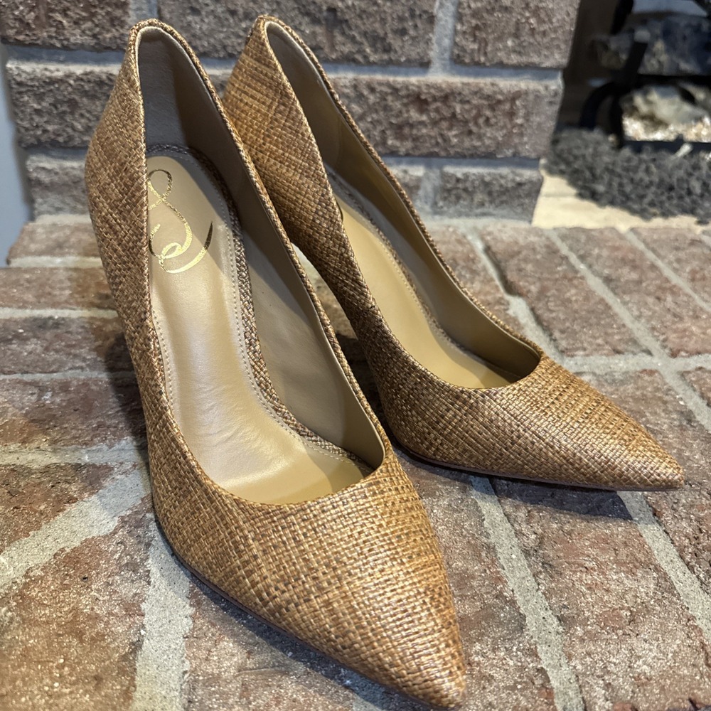 Sam Edelman Hazel Pointed Toe Pump Size 9W Cuoio Basket Weave Brown #797